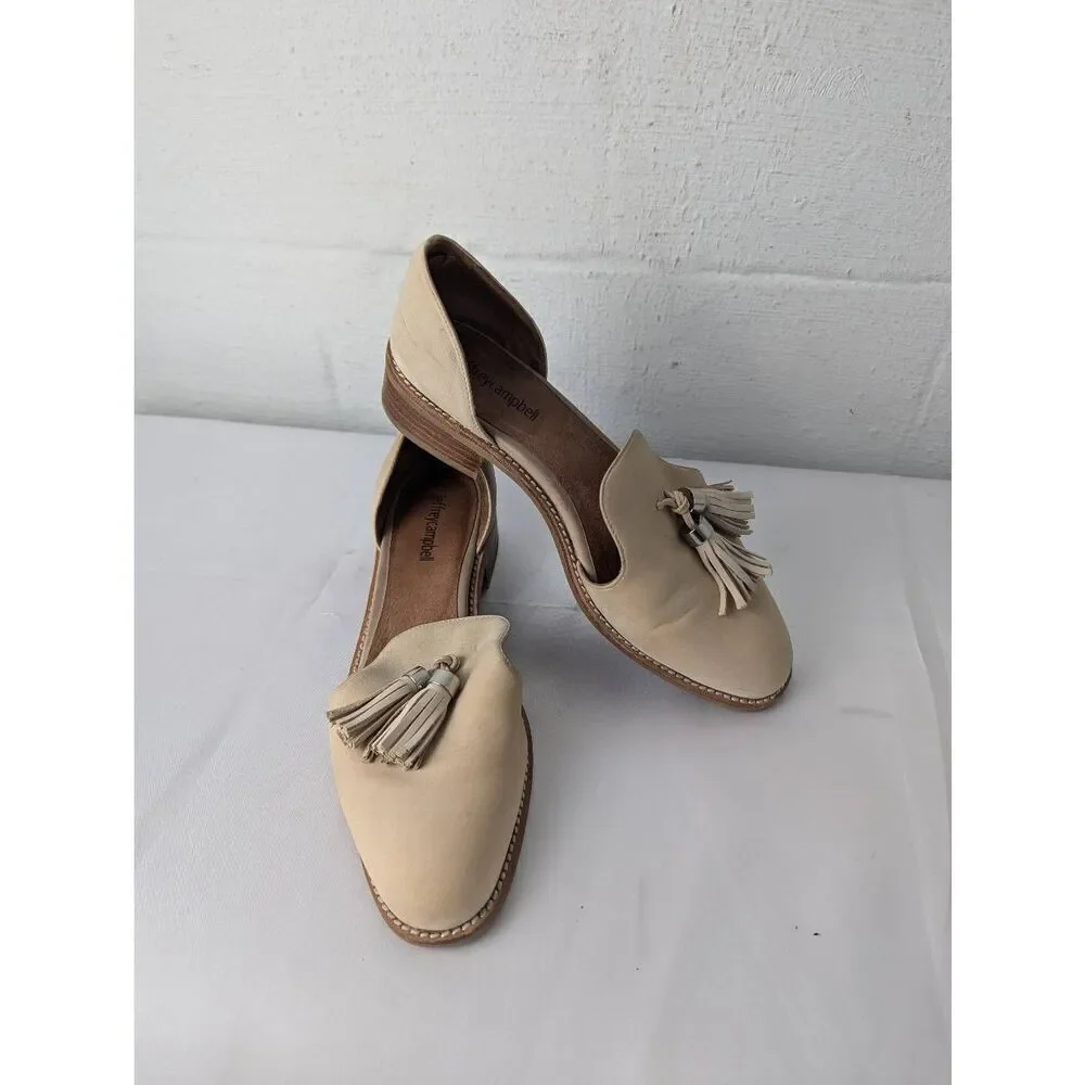 Jeffrey Campbell - D'orsay "Open Case" Designer Cream Tassel Leather Loafers Sz - Picture 1 of 7
